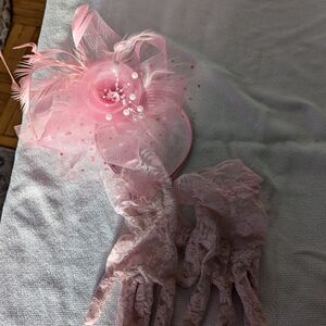 Pink Lace Gloves and Fascinator Set